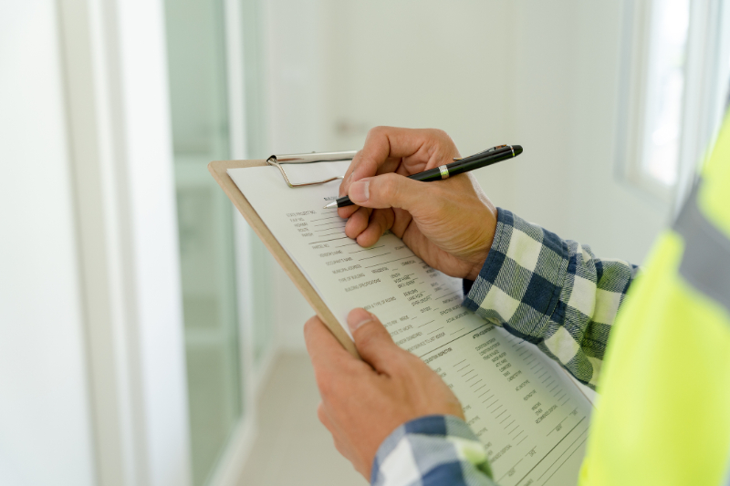 Inspector or engineer is inspecting construction